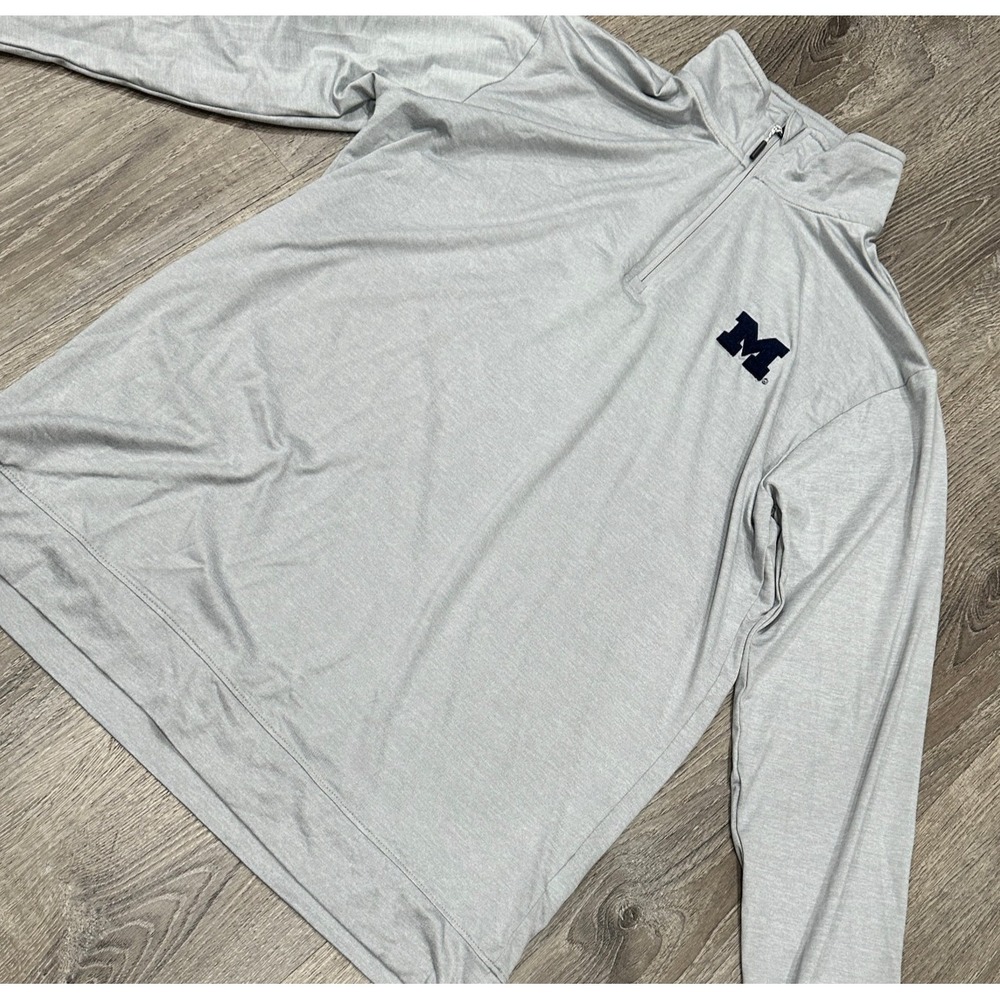 Champion‎ Sweater Mens M Gray NCAA Michigan Soft Quarter Zip Pullover Sweater